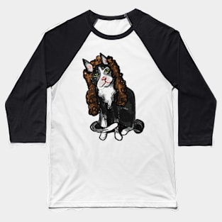 Cat in a curly brown wig Baseball T-Shirt